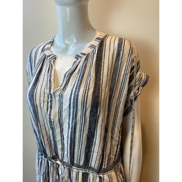 Time and Tru Womens Striped Sheath Dress Split V Neck Round Hem White Gray SZ L - Picture 4 of 8